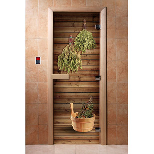 Стеклянная дверь для бани с фотопечатью A004