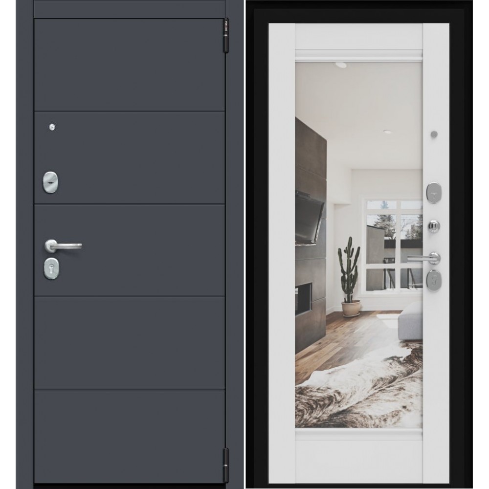 Входная дверь в квартиру с зеркалом Porta R 4.K41 Graphite Art/Alaska