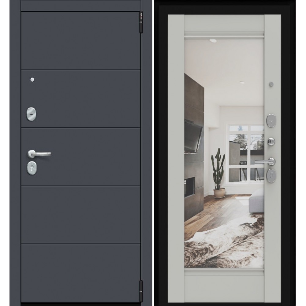 Входная дверь в квартиру с зеркалом Porta R 4.K41 Graphite Art/Nardo Grey