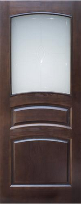 Дверь из массива сосны ПМЦ-16 (тёмный лак) со стеклом
